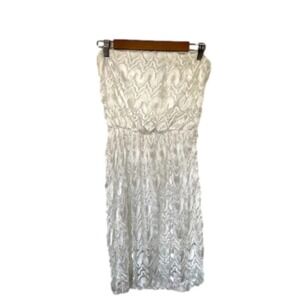 Poetry Strapless White Lace Mini Dress‎ Women's Large Bridal Wesern Strapless
